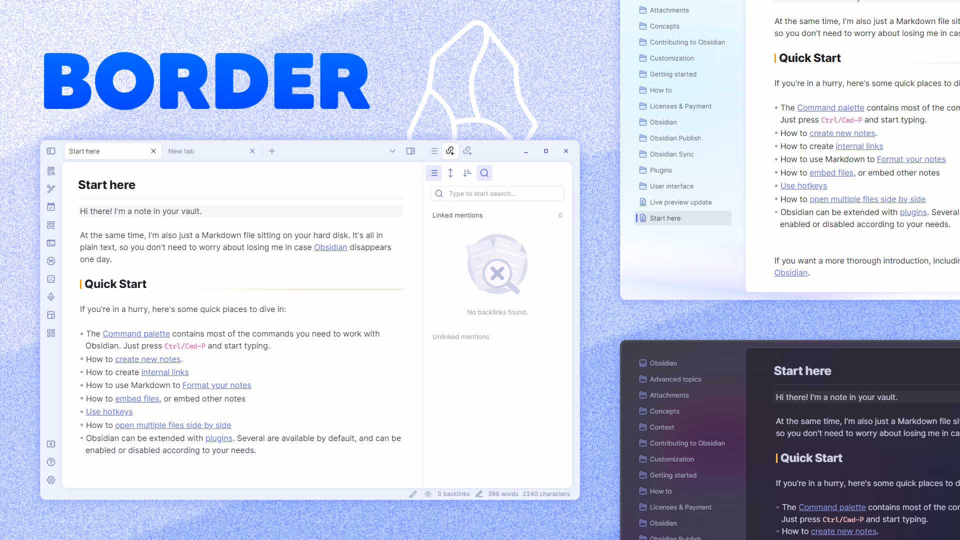 Border theme dark mode preview in Obsidian