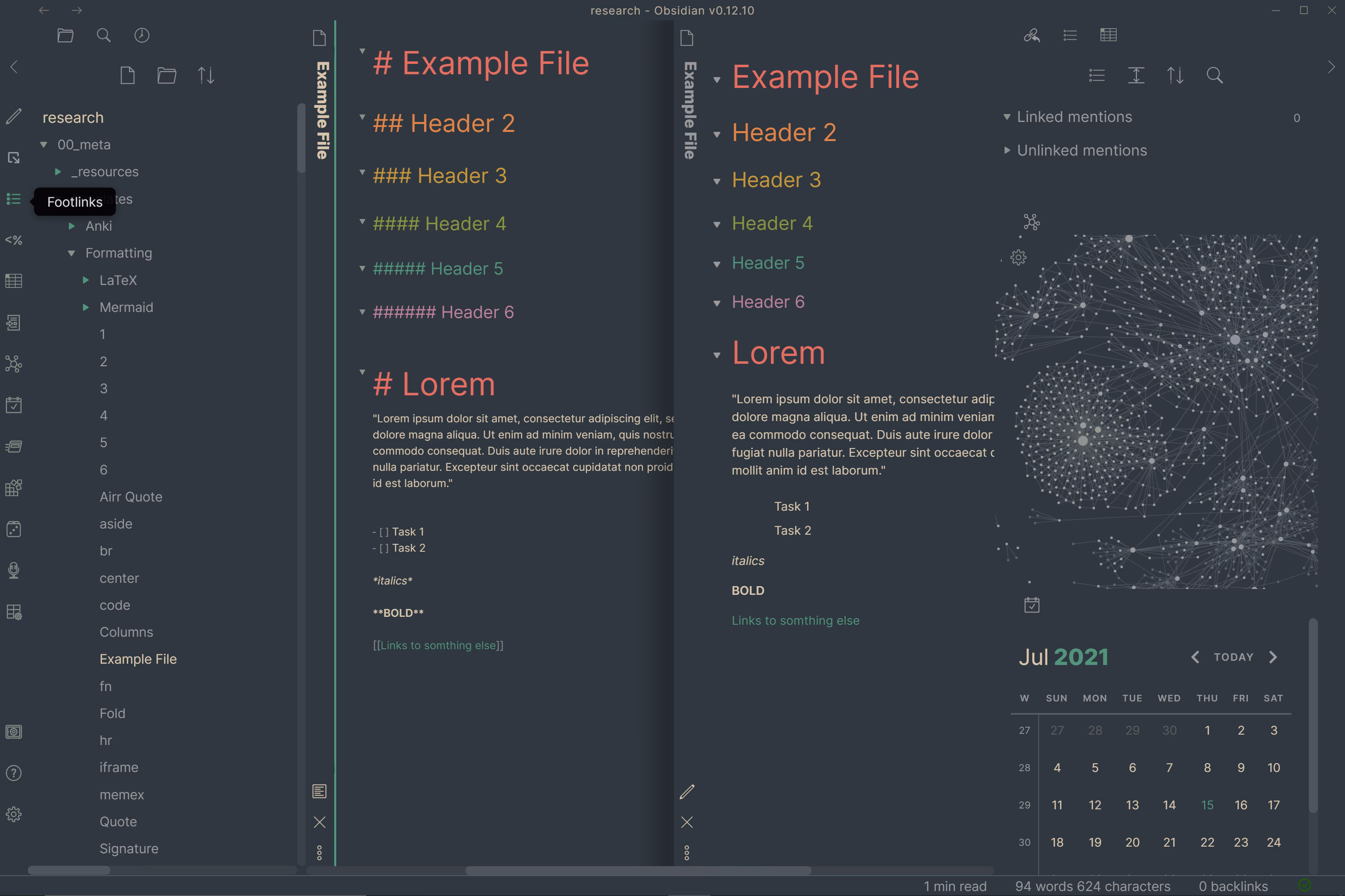 Everforest theme dark mode preview in Obsidian