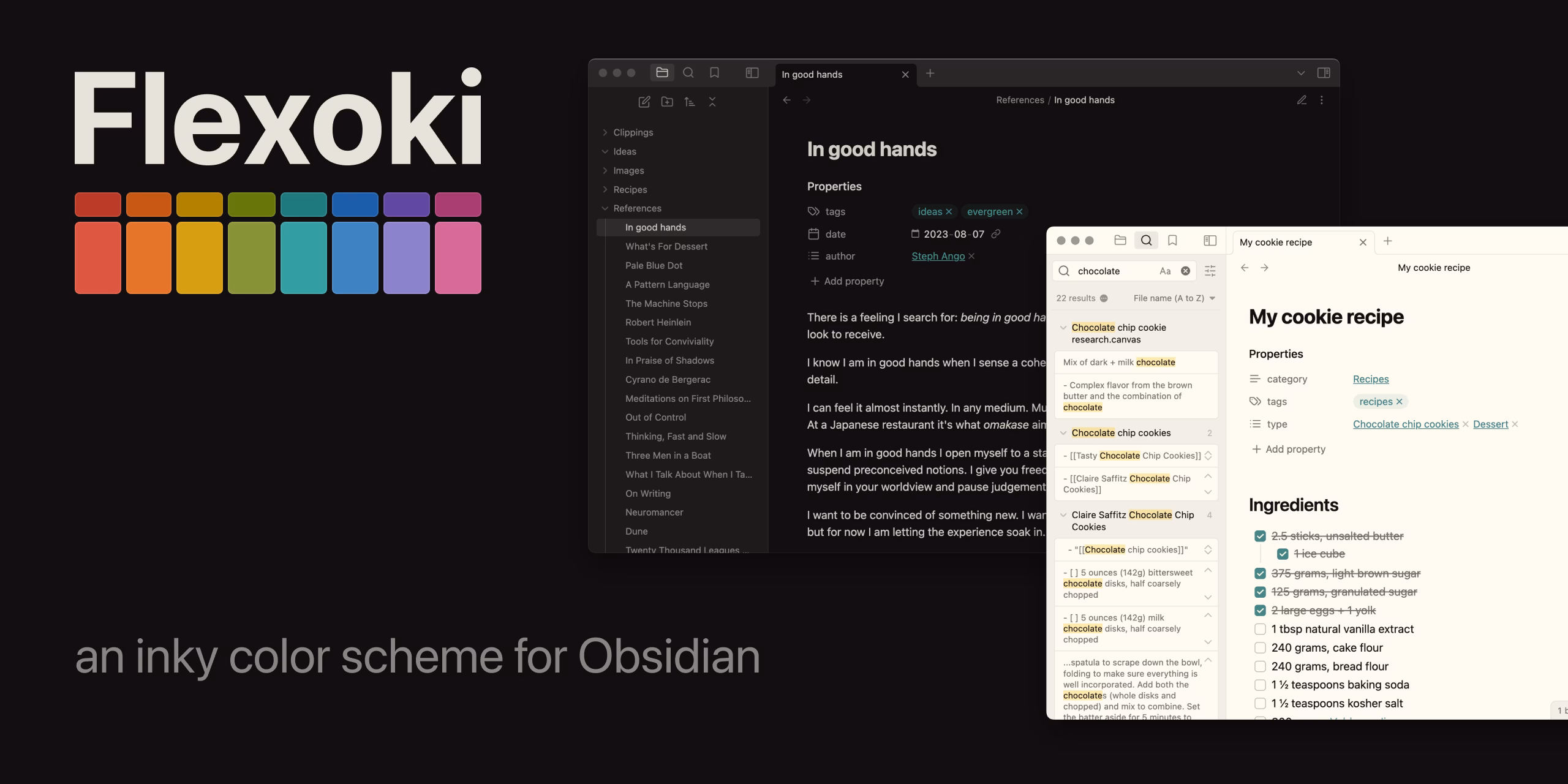 Flexoki theme dark mode preview in Obsidian