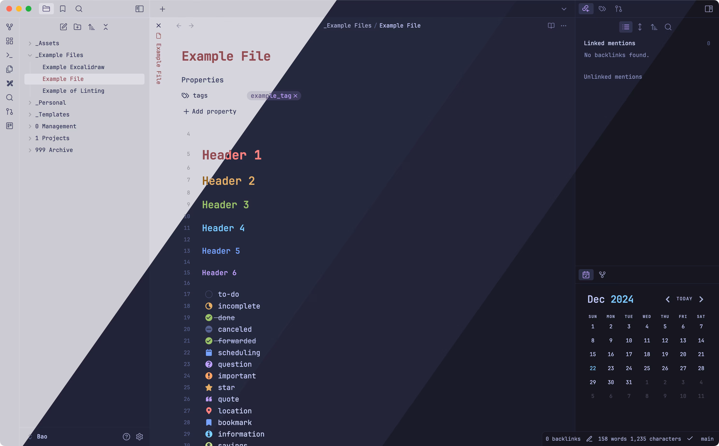 Tokyo Night theme dark mode preview in Obsidian