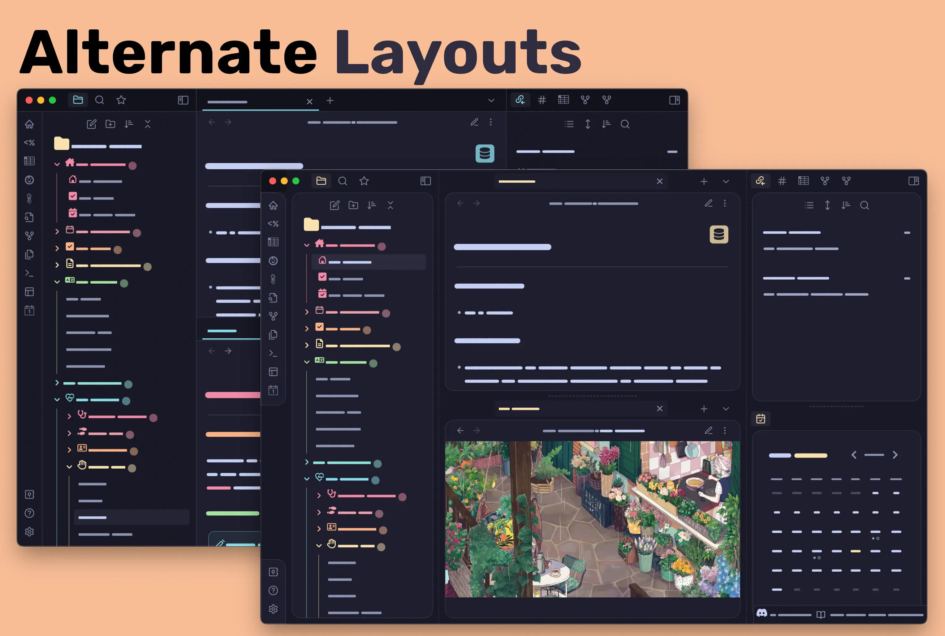AnuPpuccin theme previews showing its two configurable workspace layouts